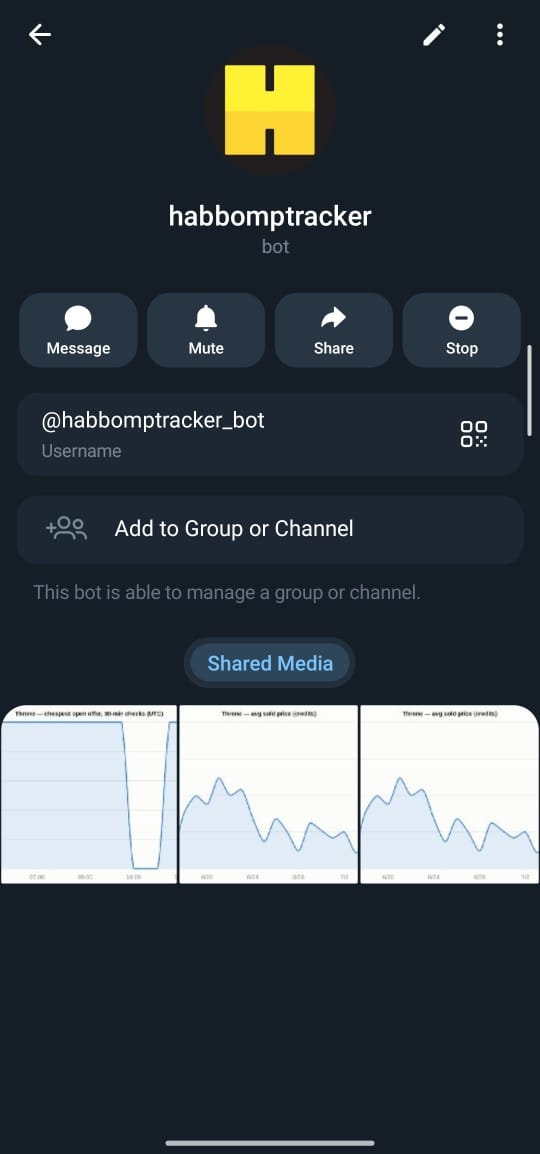 The habbomptracker bot's Telegram profile page