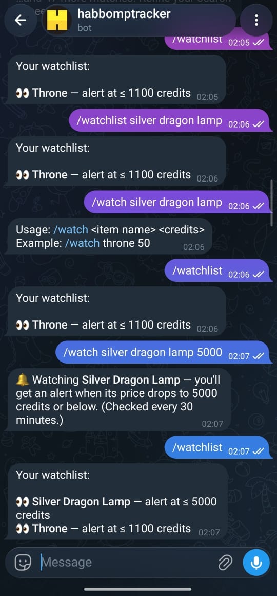 Setting a watch on an item and viewing the current watchlist